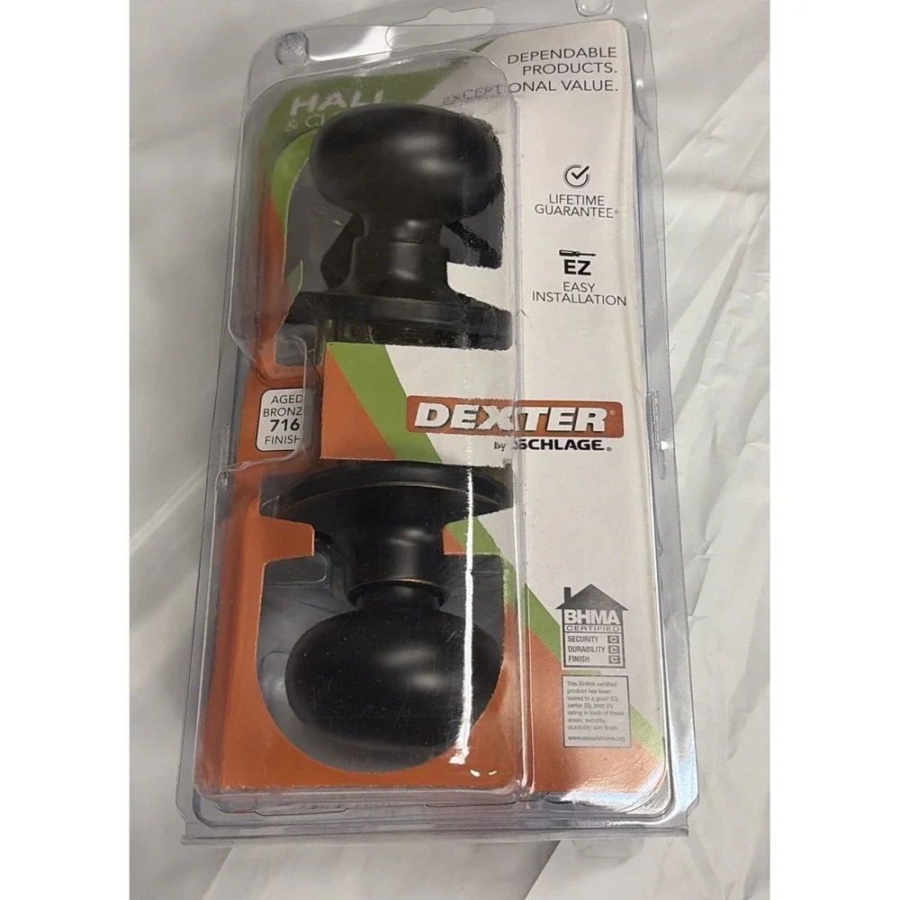 Schlage Dexter HALL & CLOSET Antique-Brass Finish Knob Set Open Box